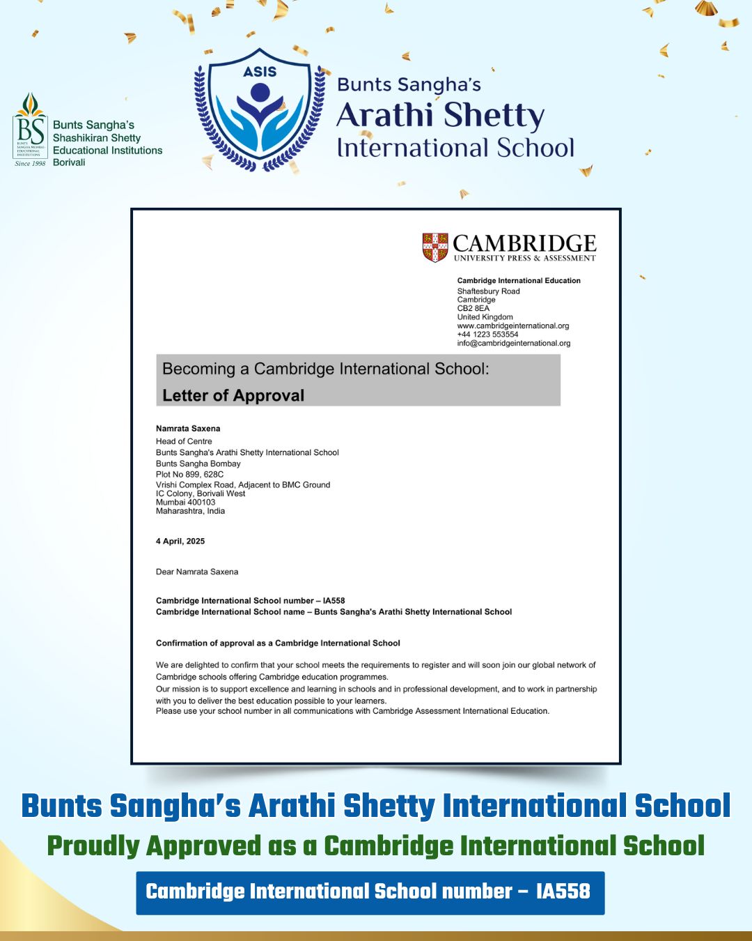 ASIS receives Cambridge Affiliation